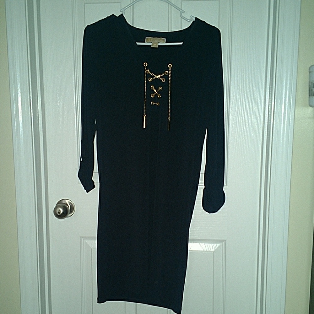Michael Kors dress navy blue gold chain NO BELT